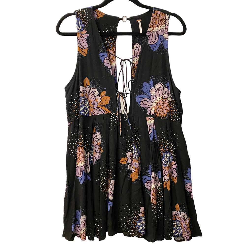 Free People Tunic Small Oversized Black Floral Size Small - Picture 3 of 12